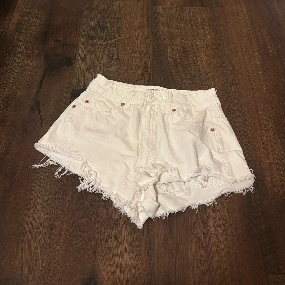 Garage White Distressed Denim Shorts